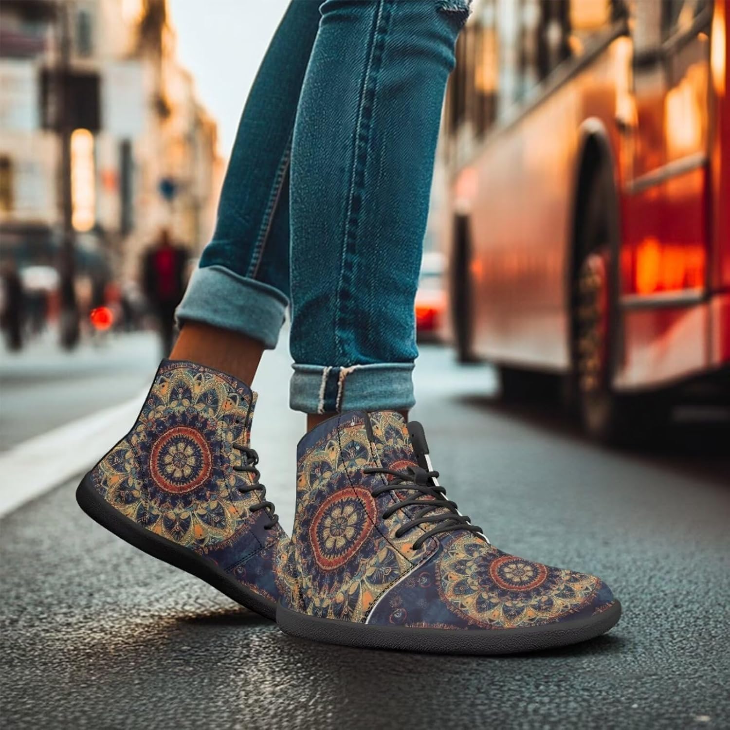 Мужские сандалии Howilath Boho Mandala с животным принтом, обувь, кроссовки с широкой носочной частью, высокие кеды, минималистичные кроссовки с нулевым перепадом, Mandala Flower — фото 3
