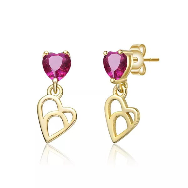 

Детские серьги-подвески в форме сердца с покрытием из 14-каратного золота и цветными кубическими цирконами Gigigirl, red