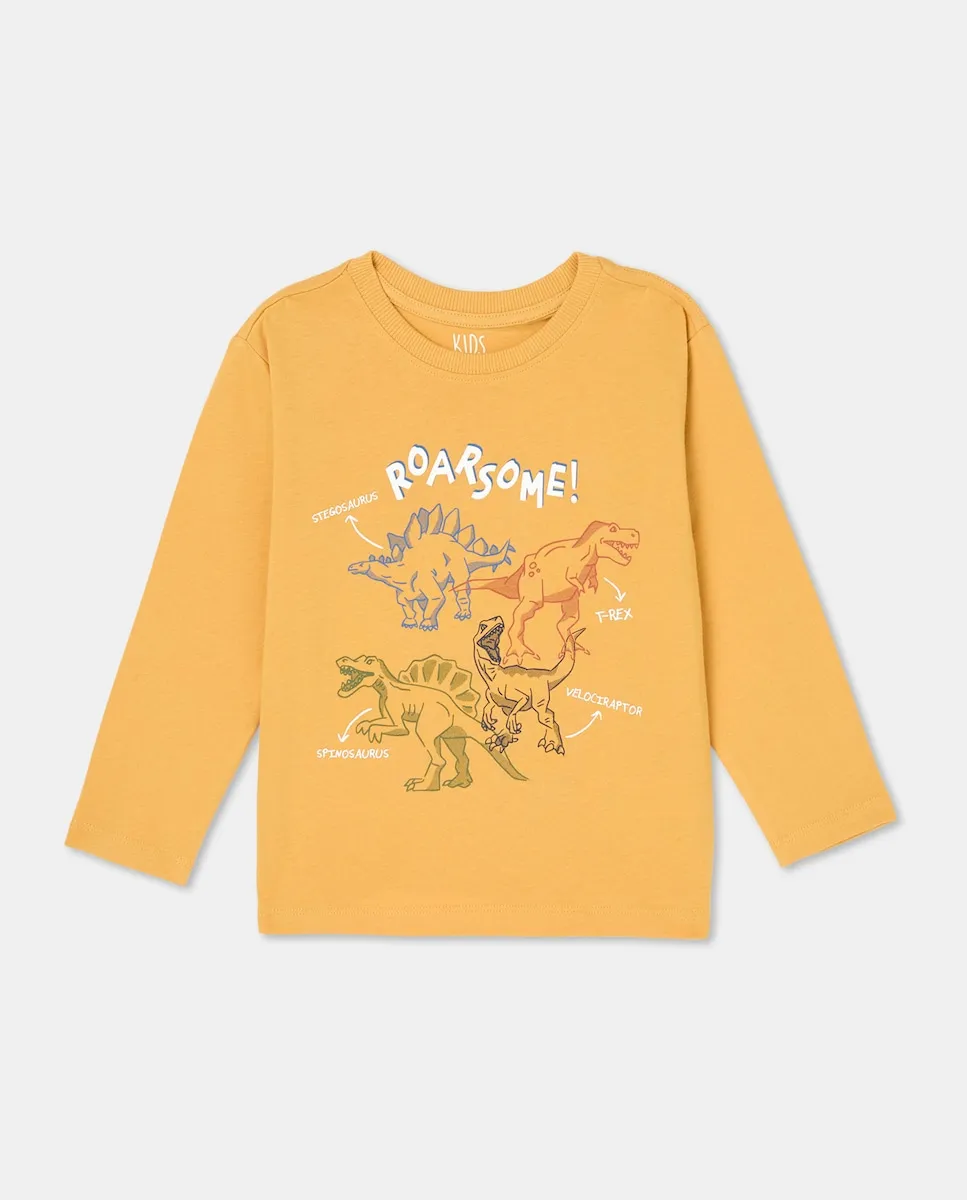 

Детская футболка с длинным рукавом с рисунком динозавра Kids El Corte Inglés, желтый