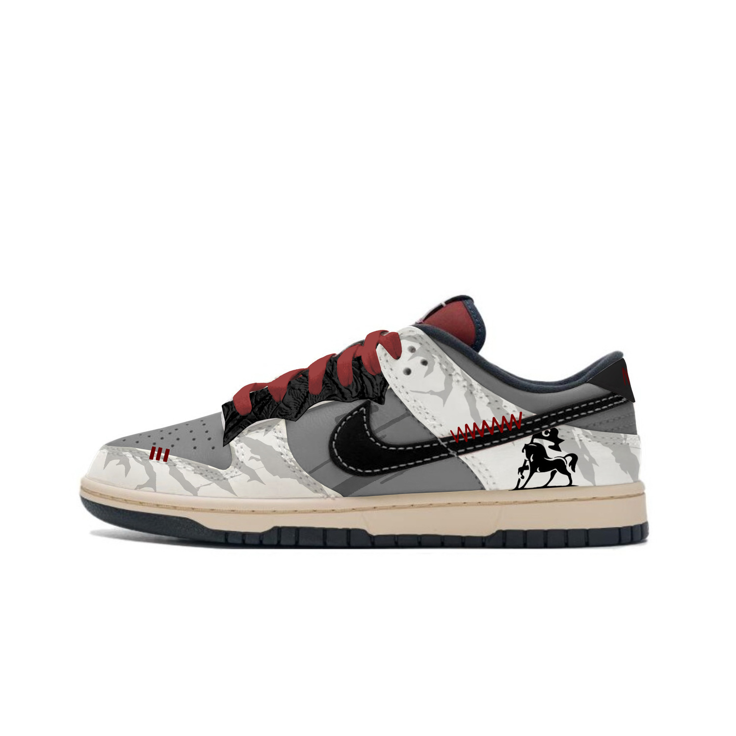 

Nike Мужские низкие скейтбордные кроссовки Dunk, черный, белый и серый