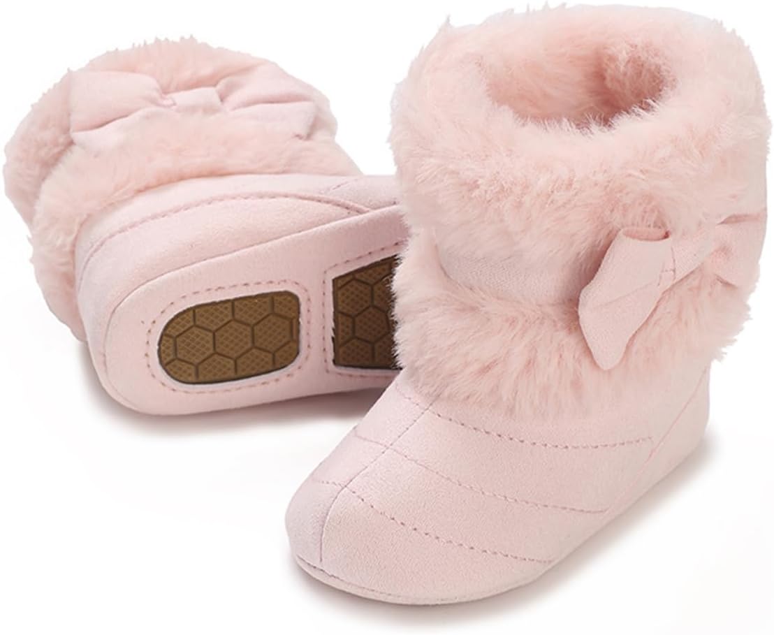 

Ботинки для новорожденных мальчиков и девочек E-FAK, зимние снежные с бантиком, с мягкой подошвой, противоскользящие, теплые, для малышей и начинающих ходить, B/Pink