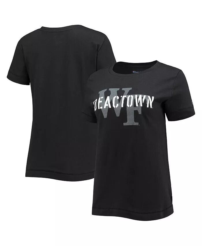 

Черная женская футболка с надписью Wake Forest Demon Deacons Deactown Champion