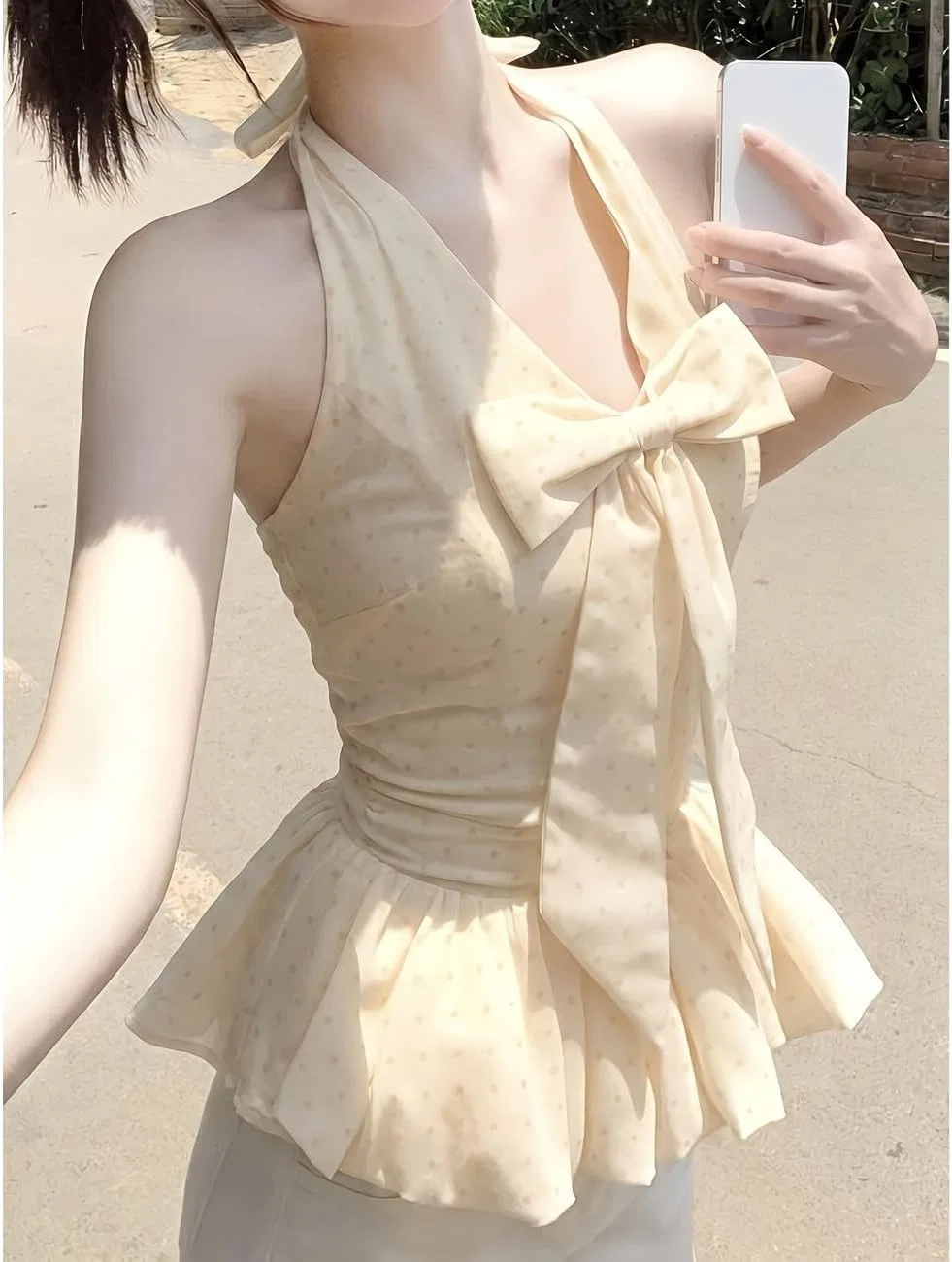 Блуза с гороховым принтом Halter Neck Top, желтый — фото 3