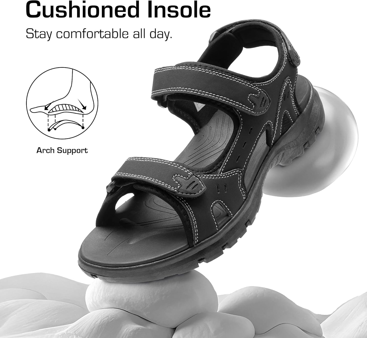 Мужские сандалии DREAM PAIRS с поддержкой свода стопы для походов, спортивные, удобные, летние, пляжные и водные, черный — фото 3