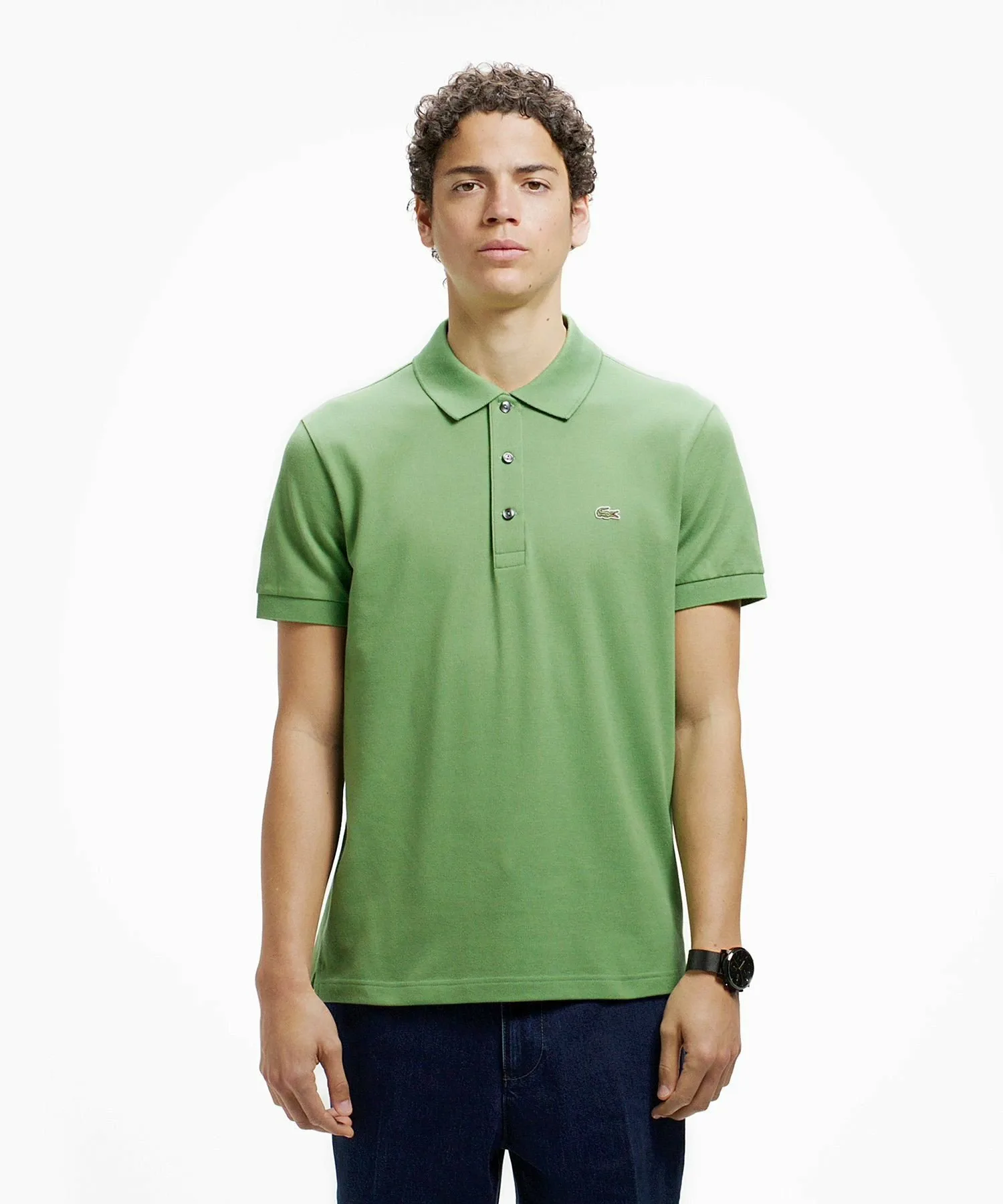 Однотонная облегающая эластичная рубашка-поло (с коротким рукавом) LACOSTE, Light green