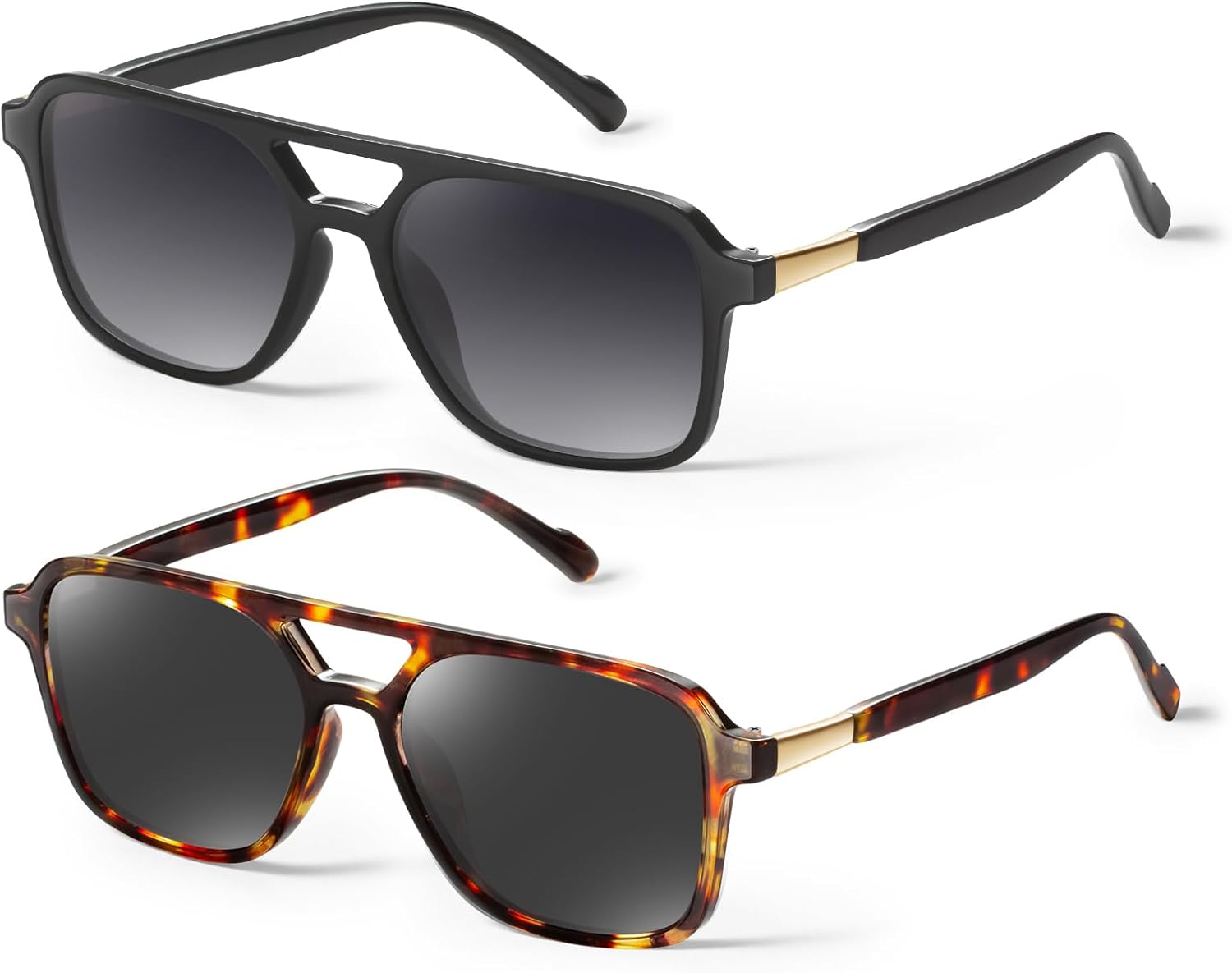 

Солнцезащитные очки GRFISIA в стиле ретро «Авиатор» для женщин и мужчин, квадратная оправа, прямоугольная форма, модные солнцезащитные очки, 2pcs Black/Gray+brown Tortoise/Black