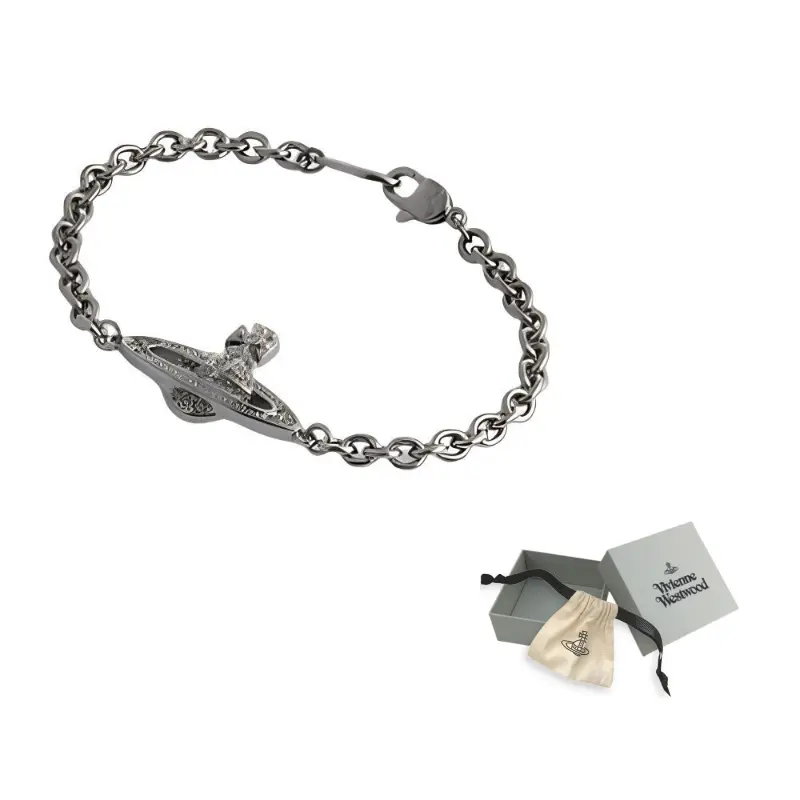 

Миниатюрный барельефный браслет-цепочка Gunmetal Vivienne Westwood