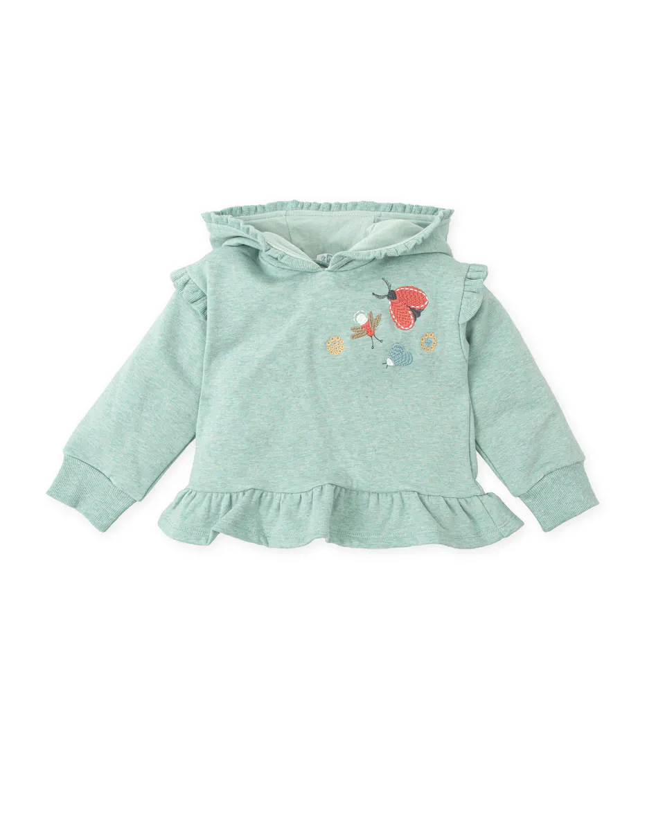 

Толстовка цвета морской волны для девочки с капюшоном и рюшами Tutto Piccolo, цвет Verde Agua