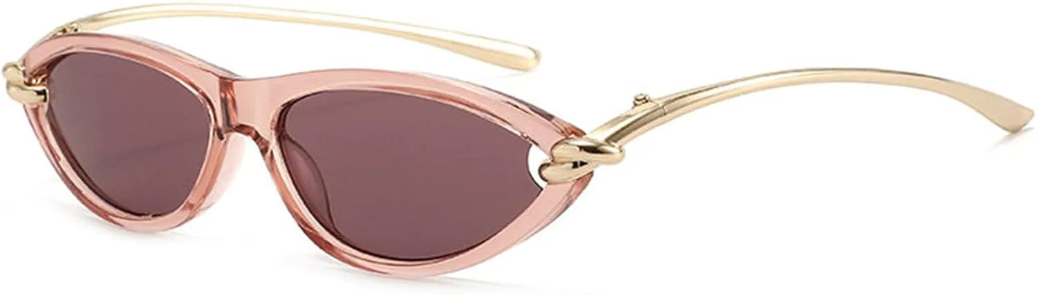 

willochra Милые ретро-солнцезащитные очки «кошачий глаз» для женщин, модные винтажные солнцезащитные очки в овальной оправе, металлические дизайнерские очки, Pink