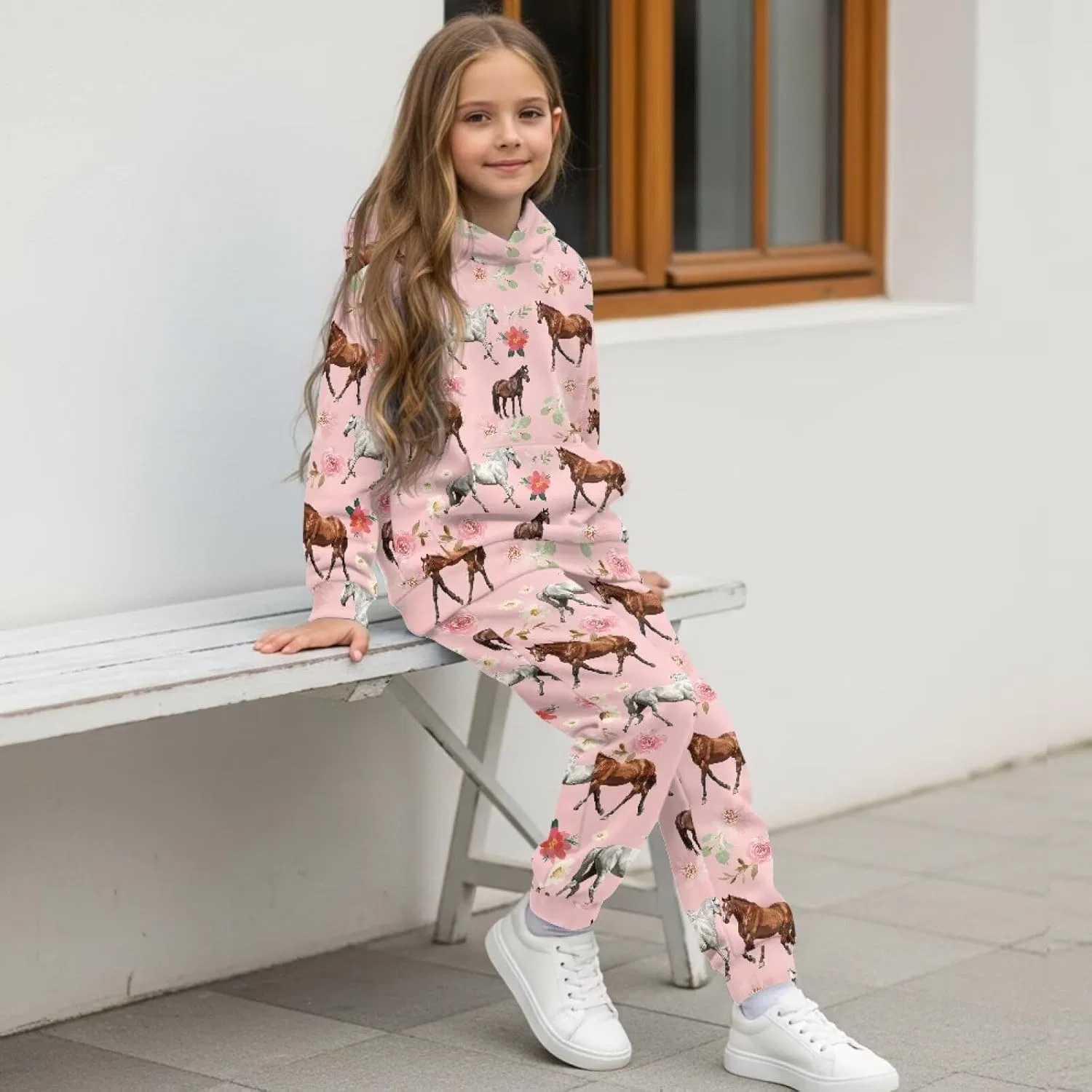 Детский спортивный костюм из флиса Pensura, 2 предмета, Floral Western Horse Pink — фото 4