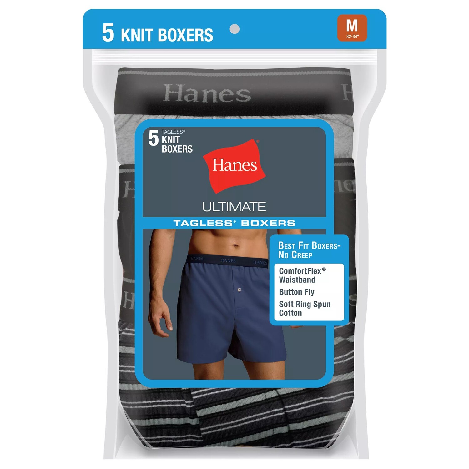 

Мужские боксеры из окрашенного трикотажа Hanes, 5 штук