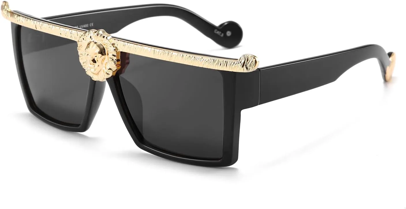 

Солнцезащитные очки Dollger Square Oversized с плоской верхней частью, толстым пластиком, супертемные, в стиле гангстерских, роскошные, 57 мм, Black Lens+gold Frame