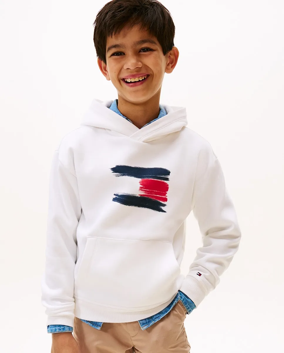 

Детская толстовка с капюшоном и логотипом флага на передней части Tommy Hilfiger, белый