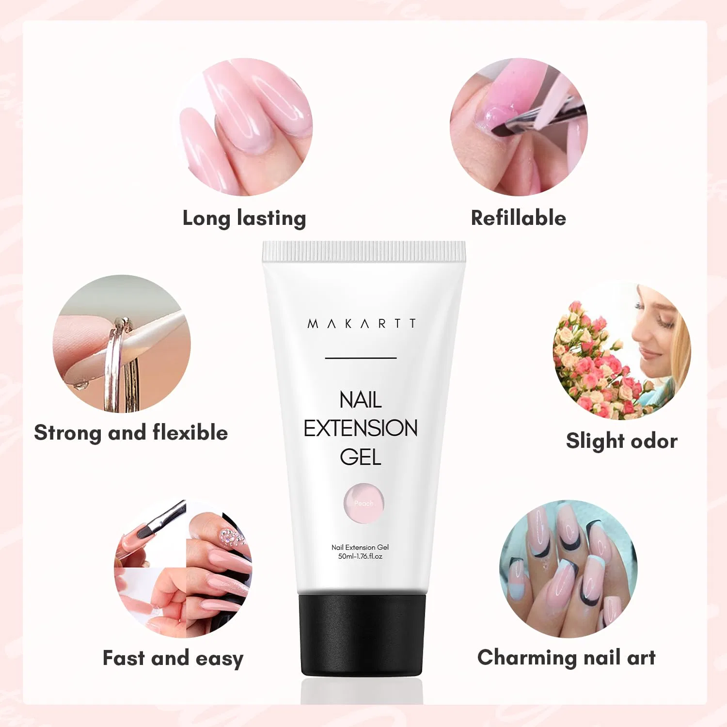 Гель для наращивания ногтей Makartt 3D Nail Art Gel 50 мл Makartt, Peach — фото 4