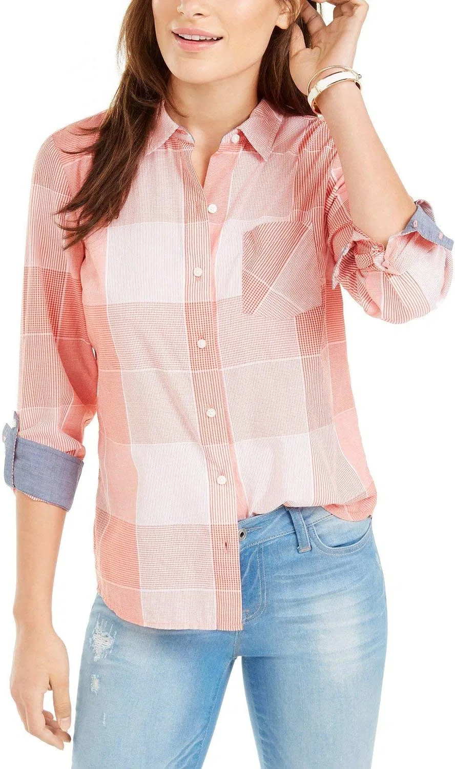 Блуза с длинным рукавом Roll Tab Button Down, Tommy Hilfiger, Flame Multi