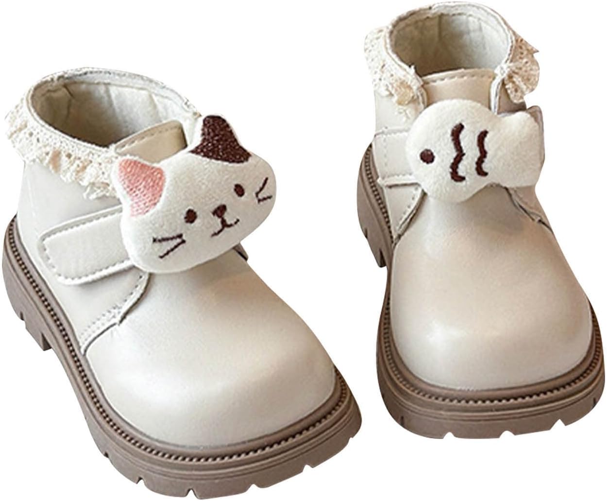 

Детские милые короткие ботинки с кошкой, рыбкой и куклой, с лоскутным дизайном, зимние теплые с пушистой подкладкой модные ботильоны Generic, White