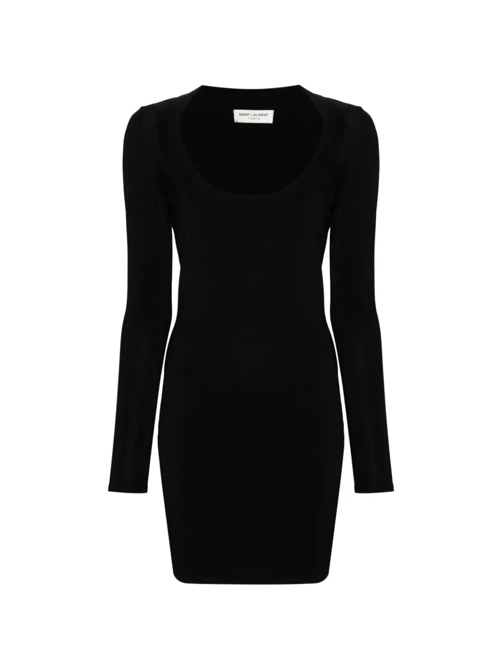 Мини-платье из ребристой вязки Saint Laurent, черный