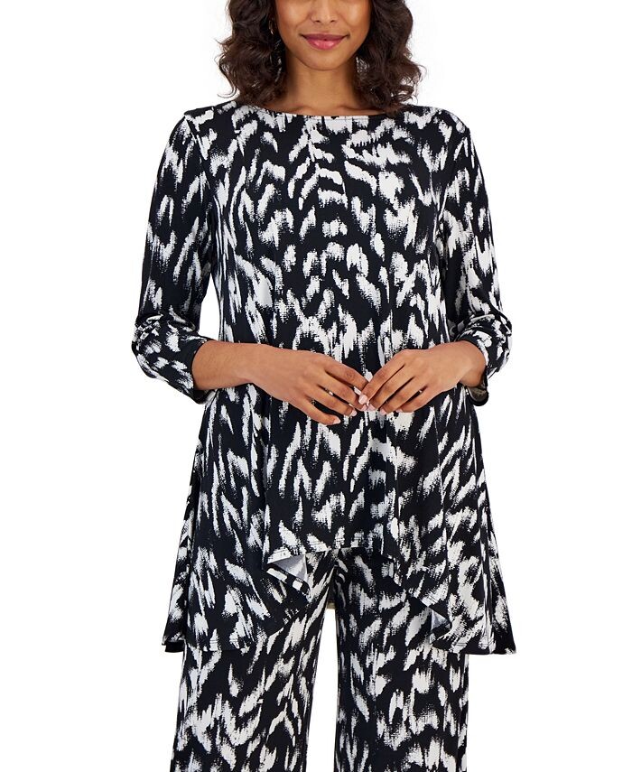 

Длинный топ Petite с рукавами 3/4 с принтом JM Collection, цвет Deep Black Abstract