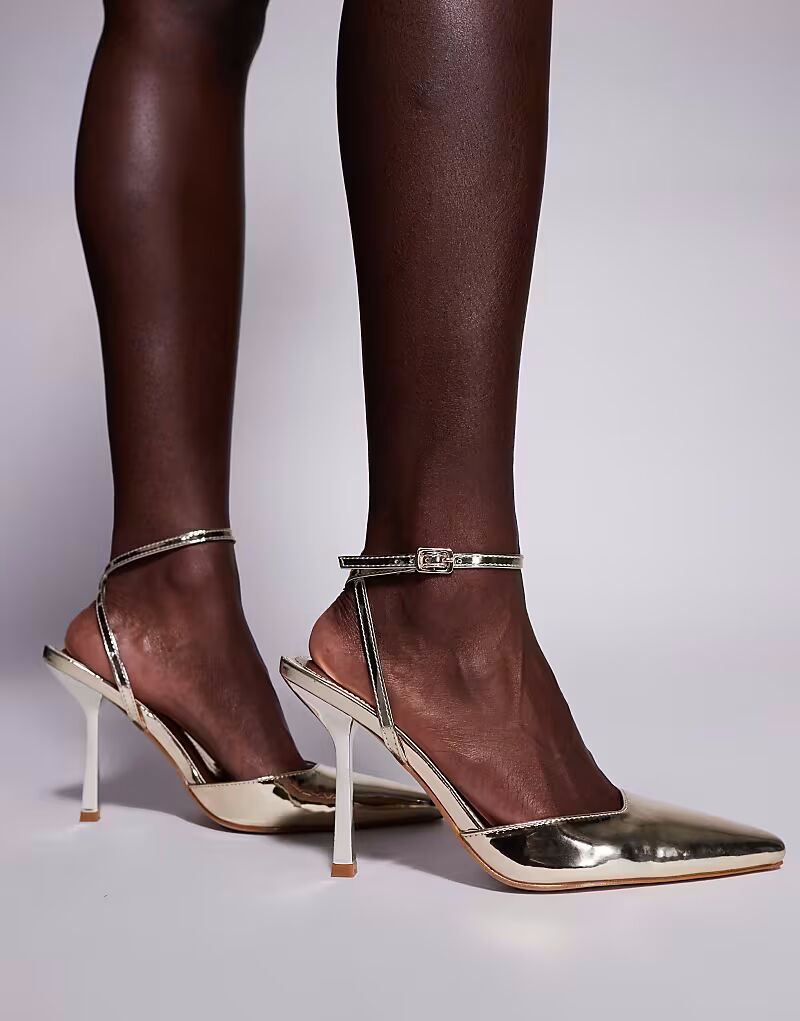 Туфли-лодочки Simmi London Bebbo Wide Fit с открытой пяткой золотистого цвета