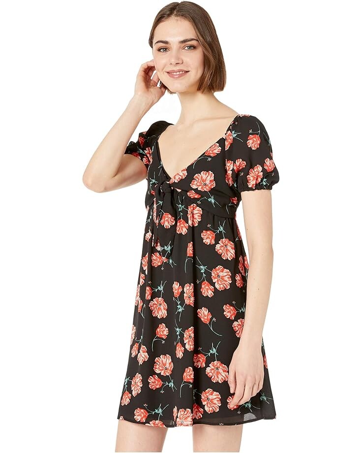 

Платье Steve Madden Pretty in Poppies Printed Tie Front Dress, черный