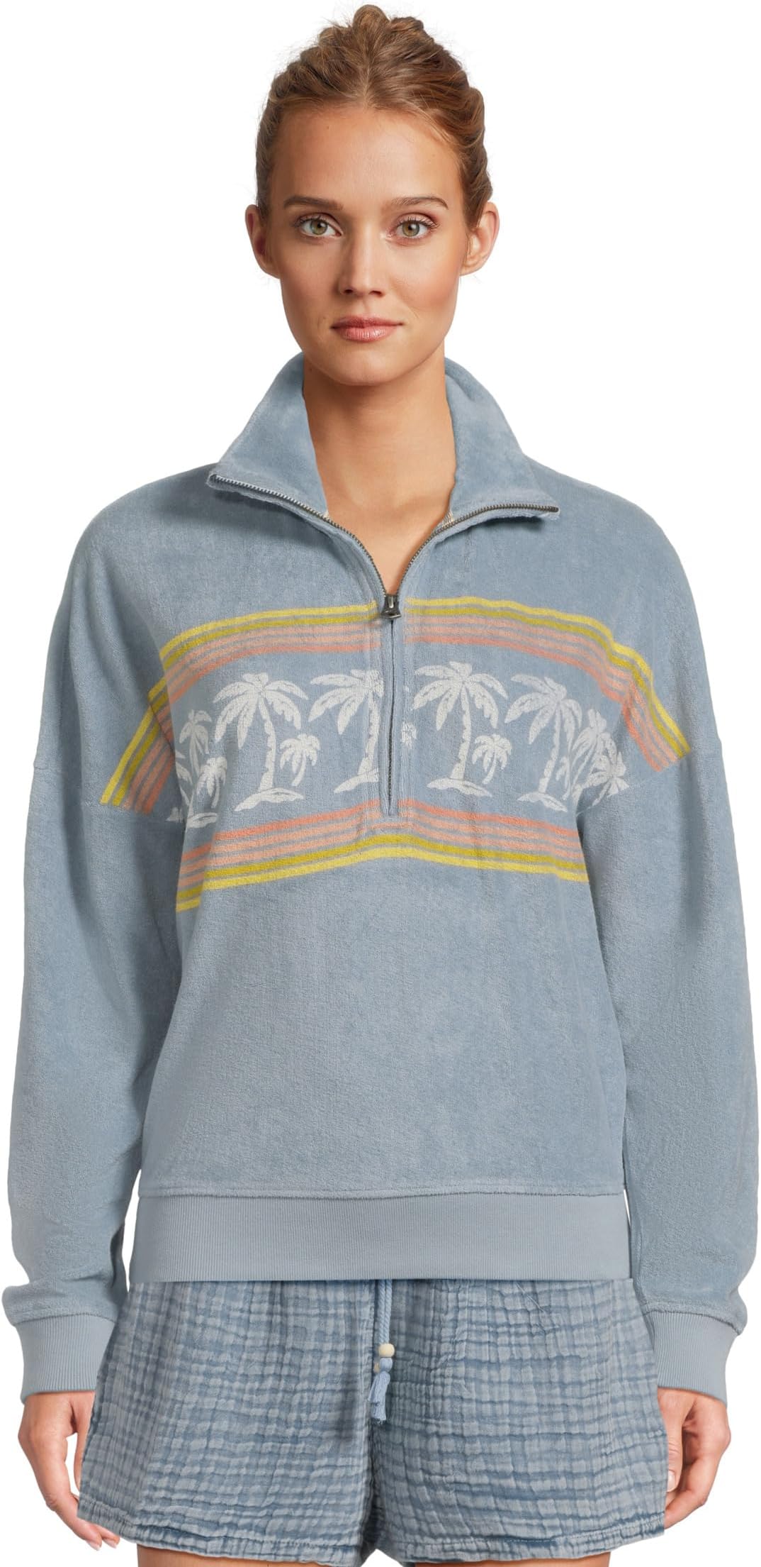 

Свитер Faherty Women's Cabana Towel Terry Quarter Zip, Palm Rainbow Beach