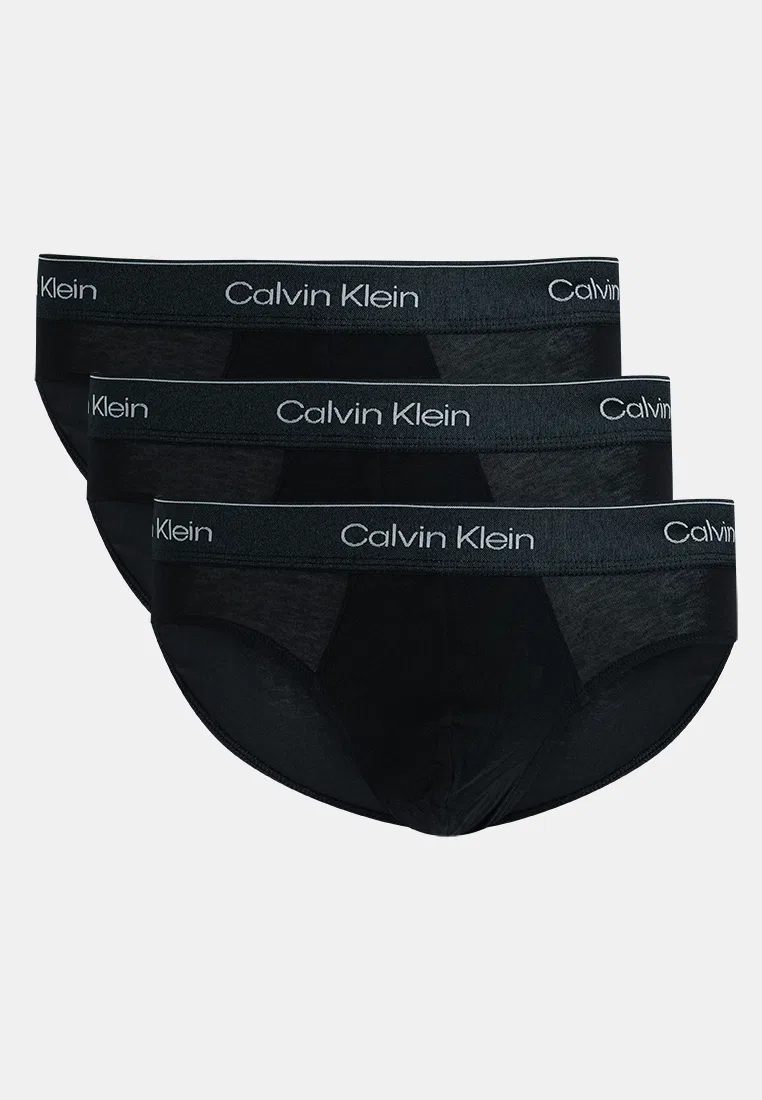 Трусы, хлопок с эластаном, металлик, набор 3 шт., Icon Calvin Klein, черный