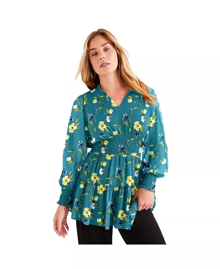 

Женская туника больших размеров из жоржета с присборенным краем June + Vie, зеленый