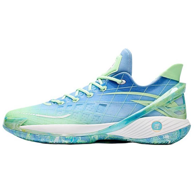 

Anta Light Madness 2024 Амортизирующие противоскользящие низкие баскетбольные кроссовки мужские сине-зеленые, ледяной синий/новый флуоресцентный светло-травяной зеленый