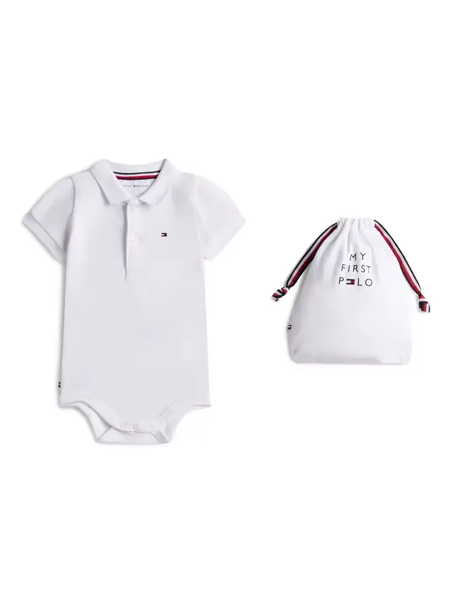Подарочный набор для малыша: боди-поло и сумка на завязках, белый Tommy Hilfiger