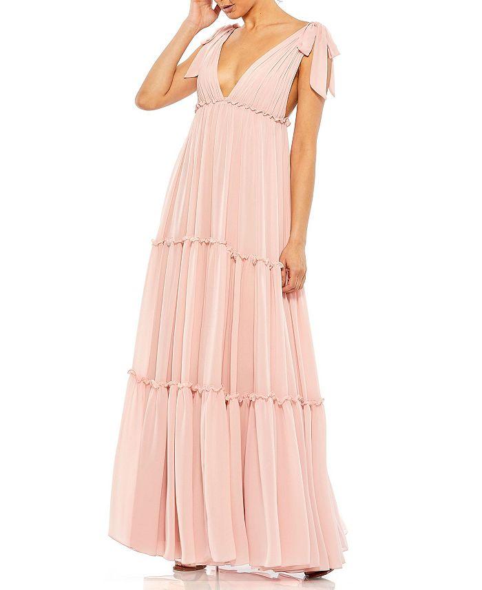 

Многослойное макси-платье с глубоким V-образным вырезом Mac Duggal, розовый