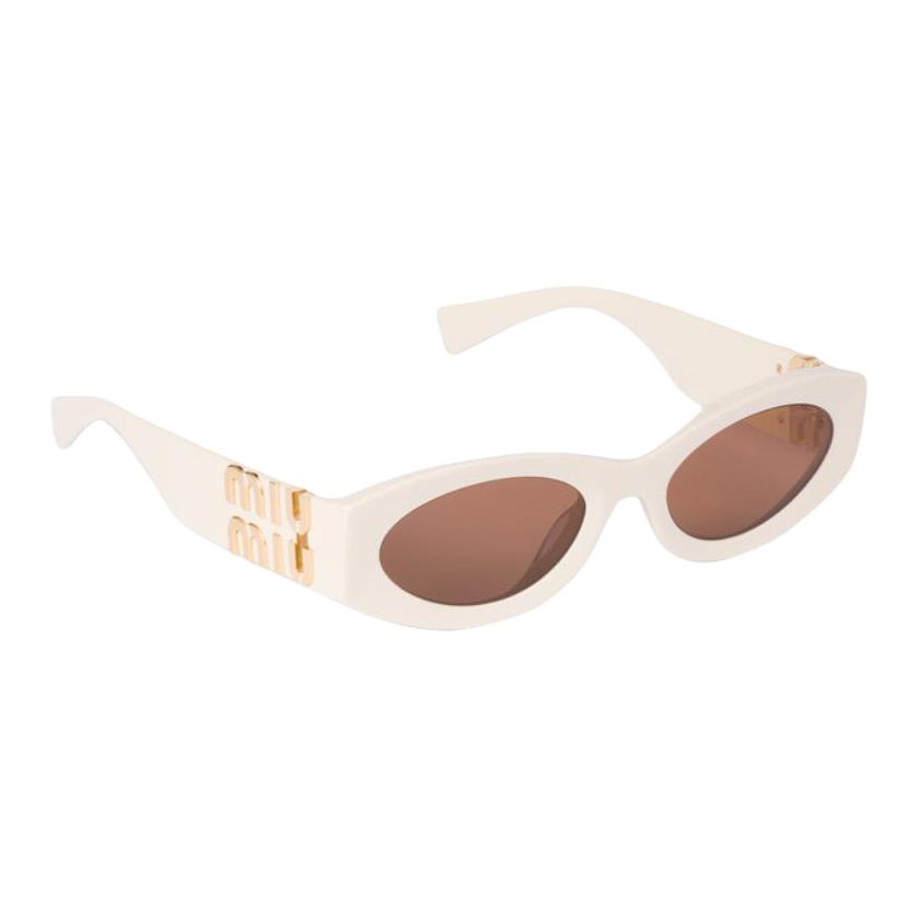 MIU MIU Солнечные очки с овальной оправой и логотипом, Milk White — фото 4