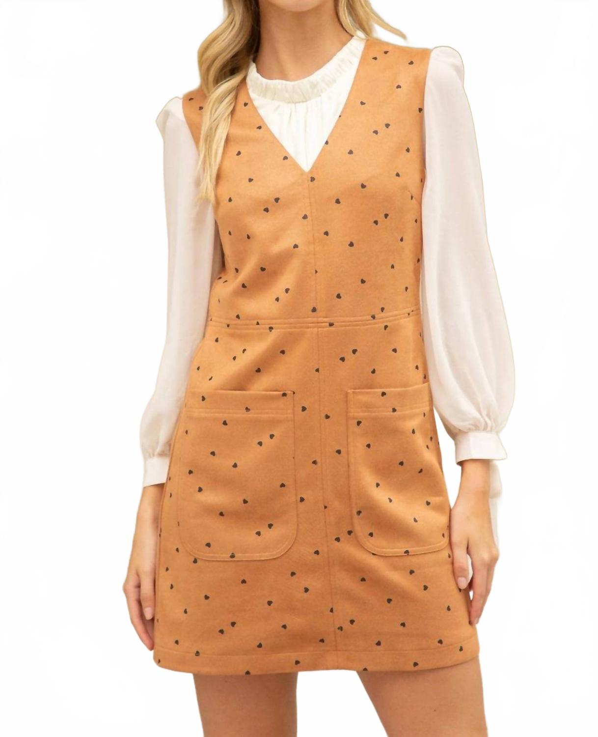 

Тауповое замшевое мини-платье с узором в виде сердечек Voy, Taupe