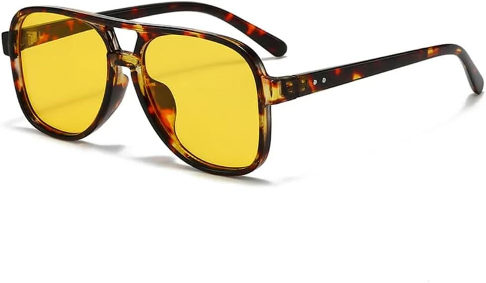 

Женские солнцезащитные очки с двойной перемычкой, винтажные заклепки; мужские очки с прозрачными линзами Ocean Lens, защита от УФ-излучения UV400 UATXTAU, Leopard Yellow