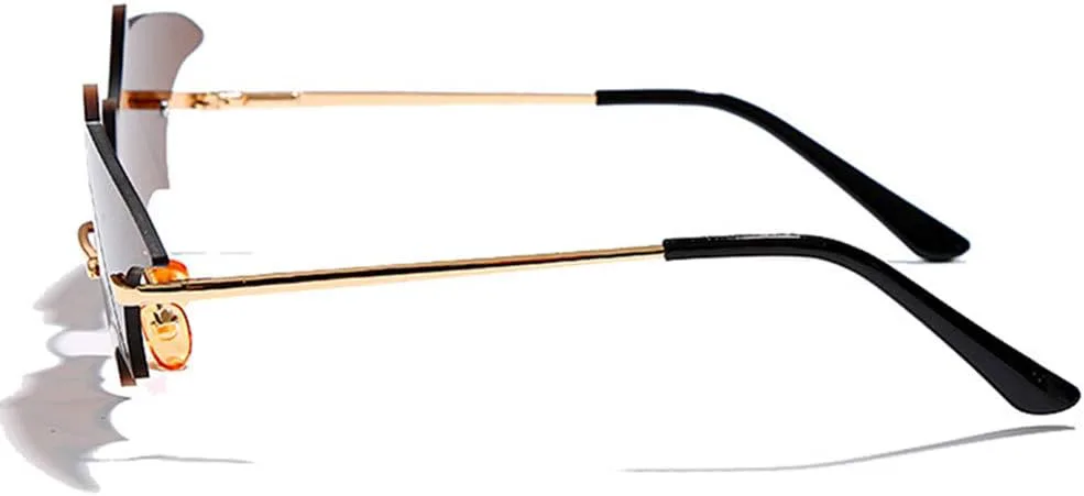 

Солнцезащитные очки LASPOR в стиле ретро без оправы для женщин и мужчин, маленькие, винтажные, в форме летучей мыши, с металлической оправой, защита UV400, Black/Gold