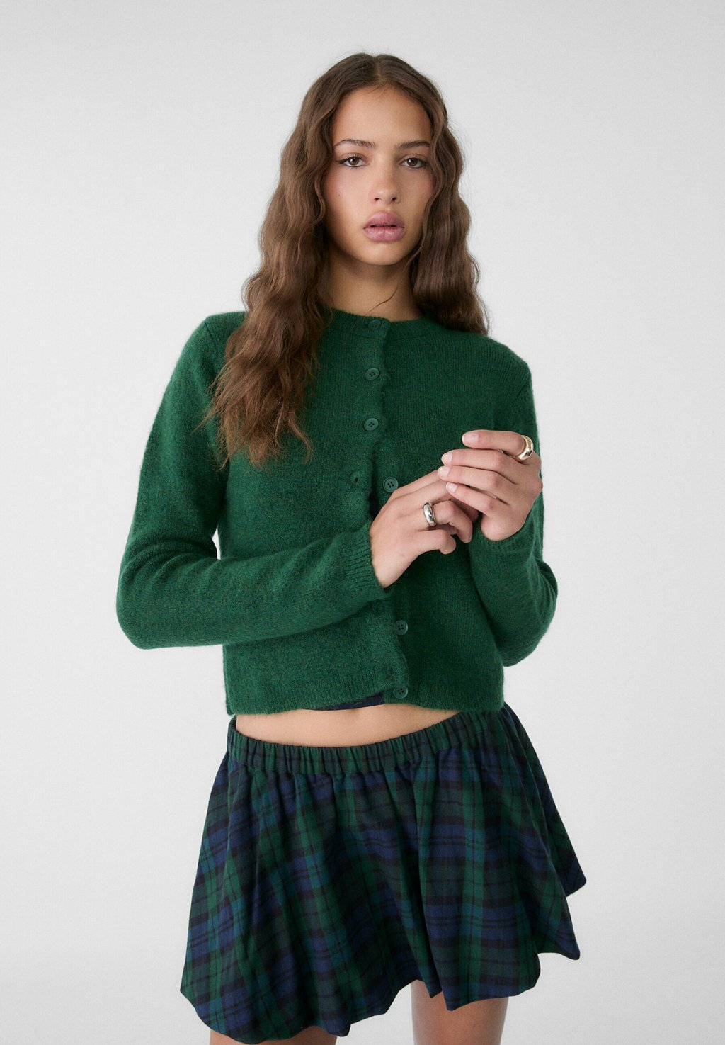 

Кардиган BUTTONED Stradivarius, темно-зеленый