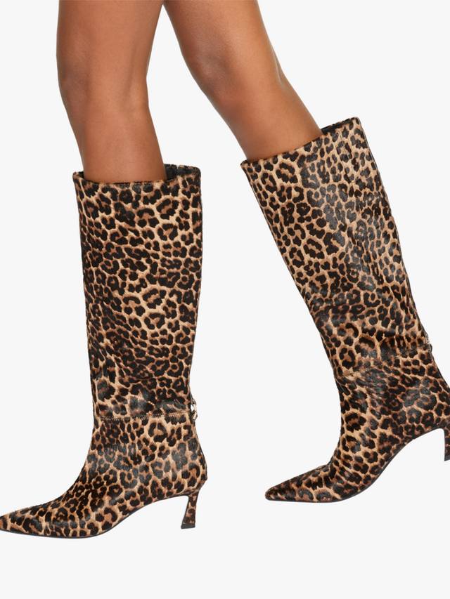 Stark Leopard Print Kitten Heel кожаные ботинки до колена KG Kurt Geiger, Brown/Multi — фото 2