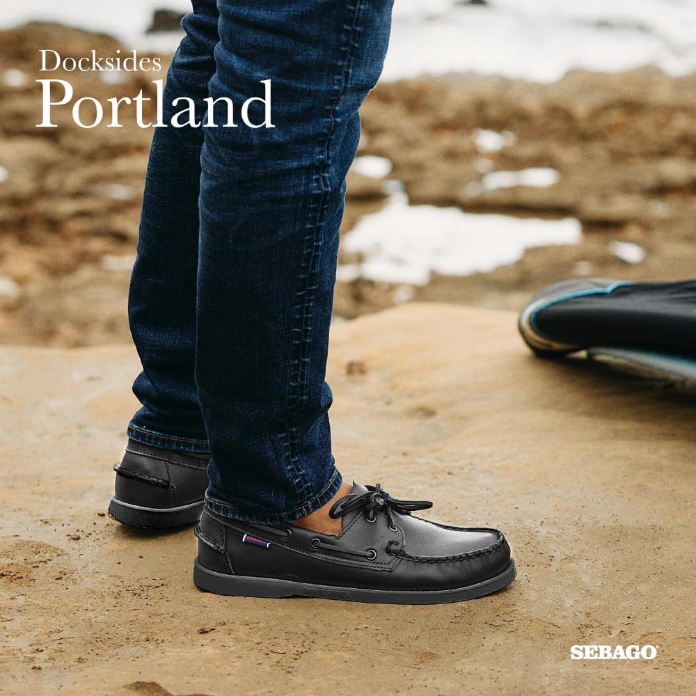 Мокасины Sebago Portland из натуральной кожи, сшитые вручную, с кожаной подкладкой и нескользящей резиновой подошвой, черный — фото 2