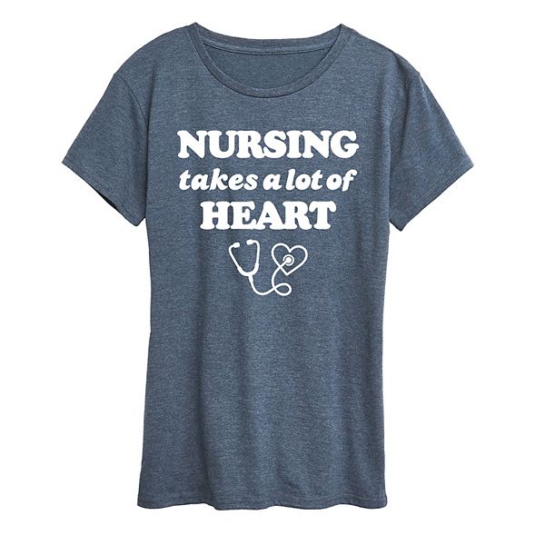 

Футболка с принтом Women's nursing takes a lot of heart Unbranded, Heather Blue