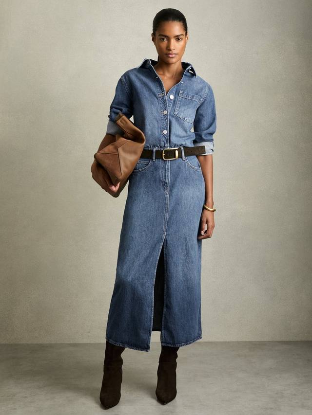 

Платье миди из денима terra denim Reiss, цвет Indigo