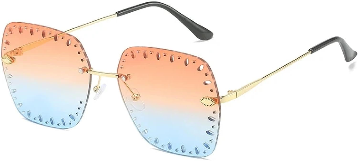 

Модные роскошные солнцезащитные очки без оправы с полой конструкцией для женщин и мужчин. Винтажные солнцезащитные очки. Уличная фотография. Защита от УФ-излучения UV400 TKKTLLT, Gold Orange Blue