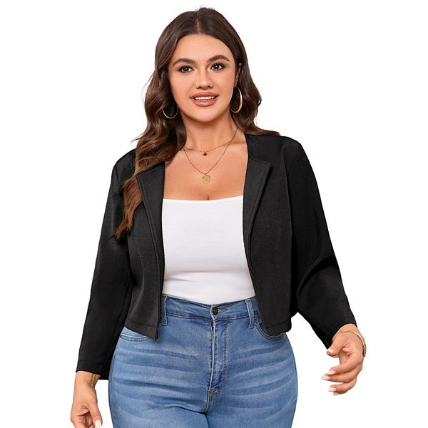 

Женский блейзер плюс сайз для офиса с длинными рукавами и открытой застежкой Seoria, Black