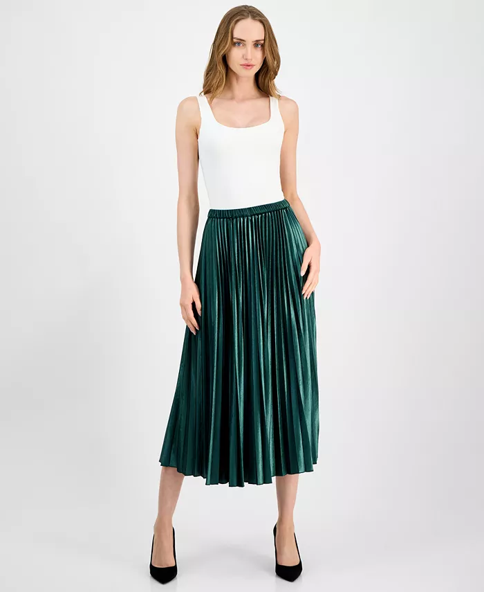 

Женская бархатная плиссированная юбка миди с расклешенным подолом Anne Klein, зеленый