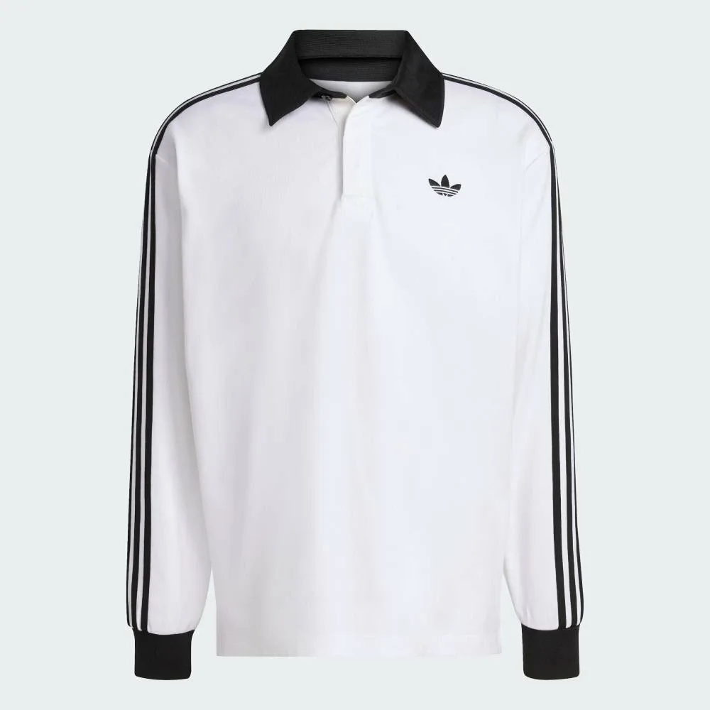 Футболка-поло с длинными рукавами и тремя полосками для регби Adidas, white — фото 4