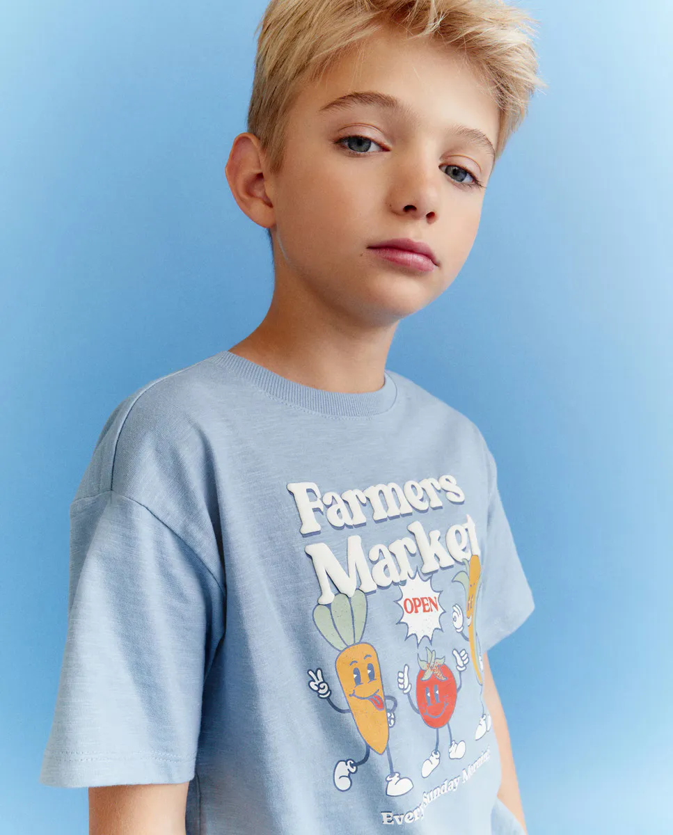 

Детская футболка с коротким рукавом и принтом Kids El Corte Inglés, светло-голубой