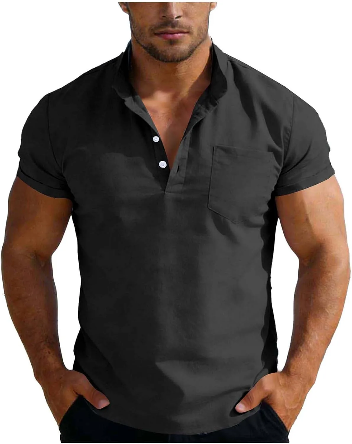 

Мужская хлопковая льняная рубашка-поло с коротким рукавом