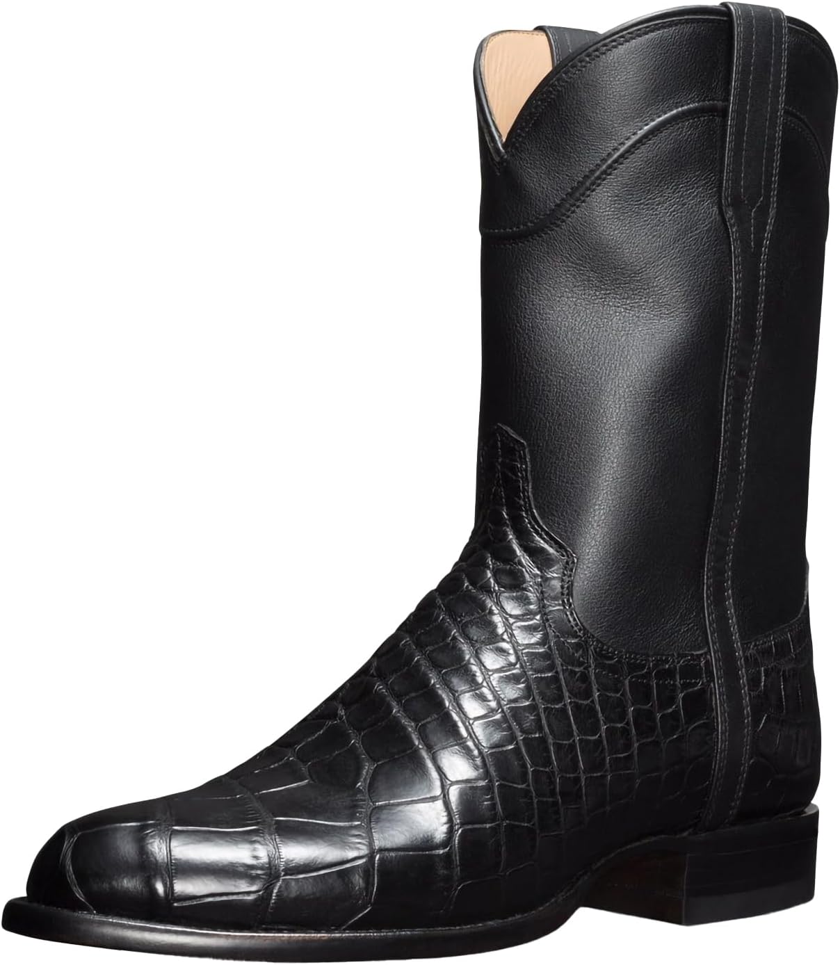 

Мужские ковбойские сапоги из искусственной кожи, с ретро округлым носком, сапоги с узором под крокодила, западные сапоги до середины голени, сапоги для верховой езды Generic, черный