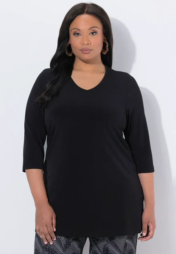 

Матовая футболка с рукавами 3/4 и длинными рукавами Ulla Popken, Black, Черный, Матовая футболка с рукавами 3/4 и длинными рукавами Ulla Popken, Black