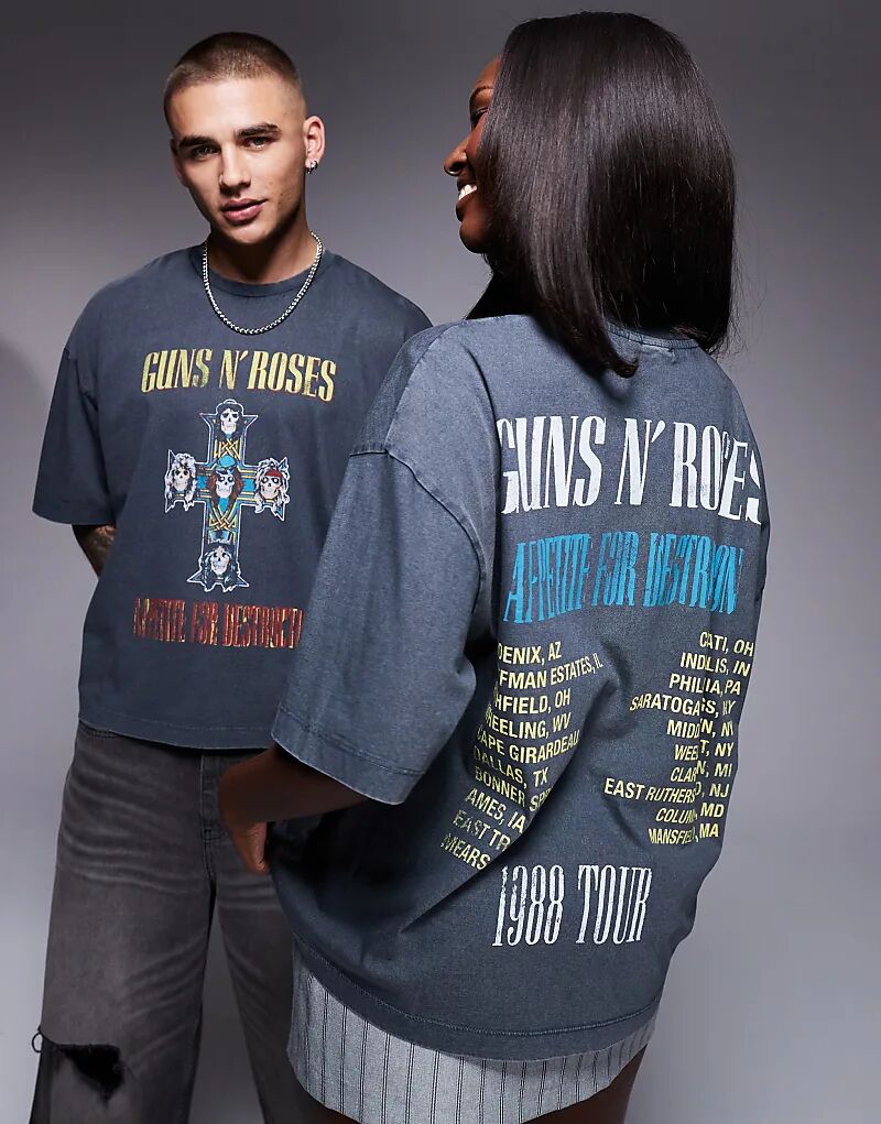 

Футболка свободного кроя унисекс с принтом Guns N Roses Tour черного цвета ASOS DESIGN