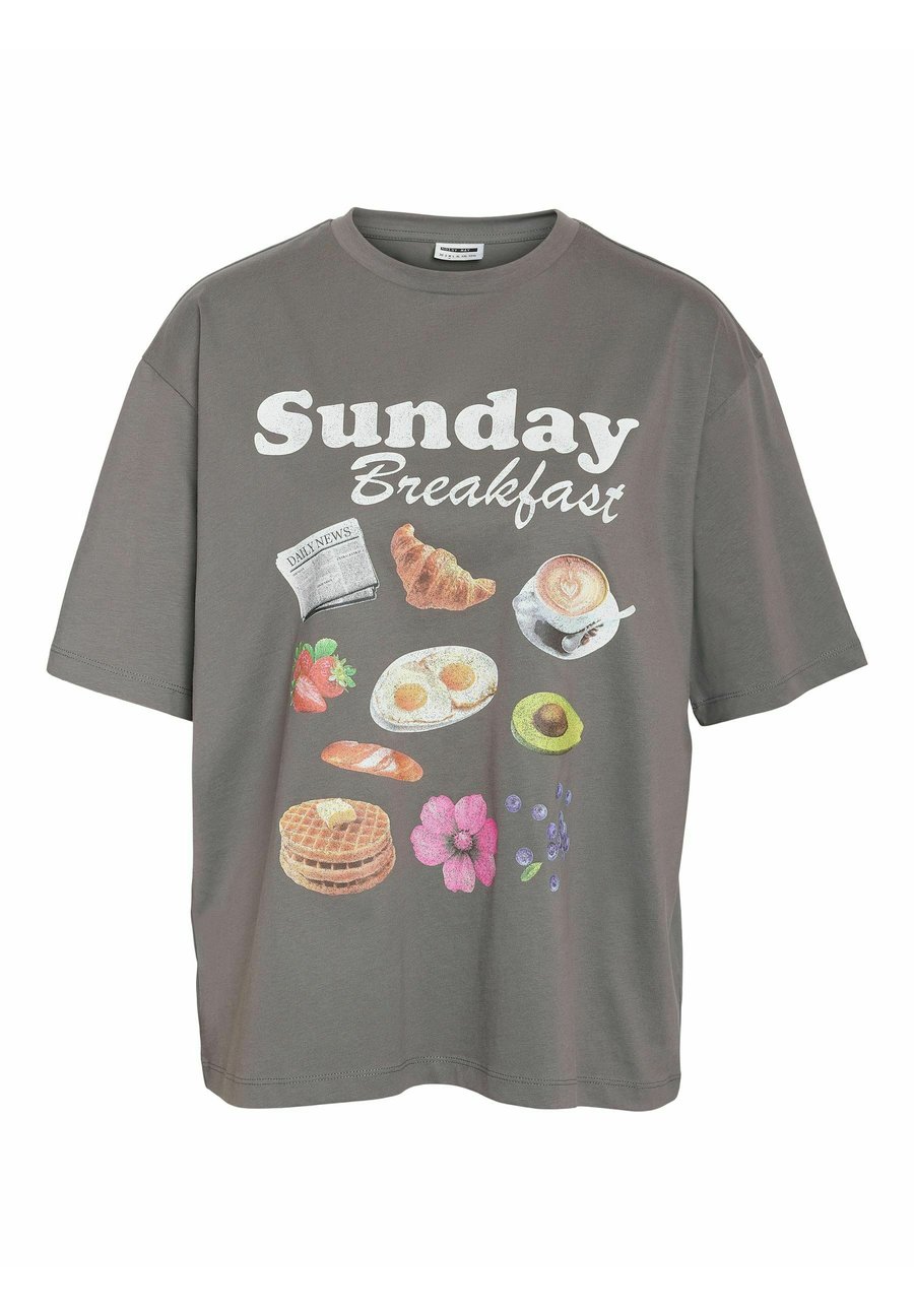 

Футболка Noisy May MIT FRÜHSTÜCKS-PRINT SUNDAY BREAKFAST, Grau/Grey