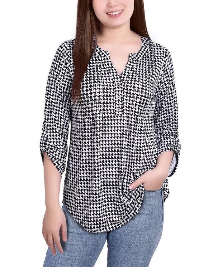 

Жаккардовый топ Petite с защипами и защипами на рукавах 3/4 NY Collection, белый